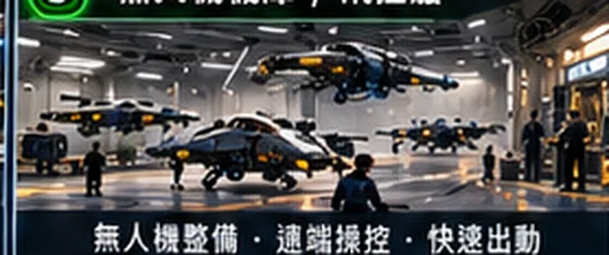 飛行機庫內無人機及穿梭艇概念場景